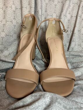 Kelly & Katie Beige Block Heel Sandals with Ankle Strap